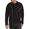 Men Black Biker Moto Jacket Slim Fit Asymmetrical Zipper Punk Rock Style Belted