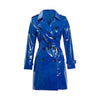 PVC Vinyl Women's Trench Coat Shinny trench long Coat Waterproof Double-Breasted