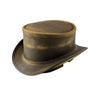 Distressed Brown Leather Top Hat – Steampunk Cowboy Mad Hatter Style