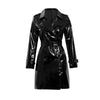 PVC Vinyl Women's Trench Coat Shinny trench long Coat Waterproof Double-Breasted