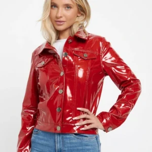 Shiny Vinyl Trucker Jacket – Faux Patent Leather