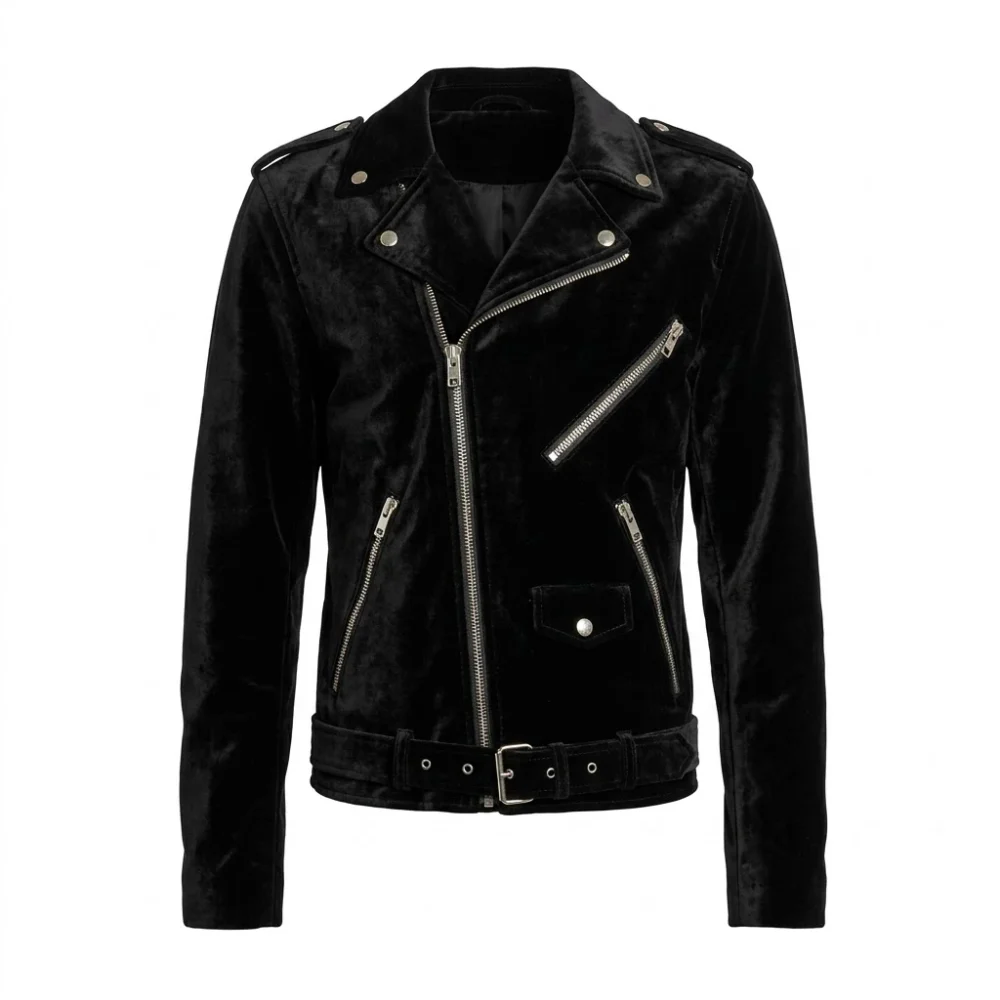 Men’s Slim Fit Velvet Biker Jacket
