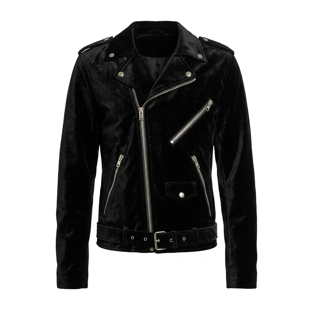 Men’s Slim Fit Velvet Biker Jacket