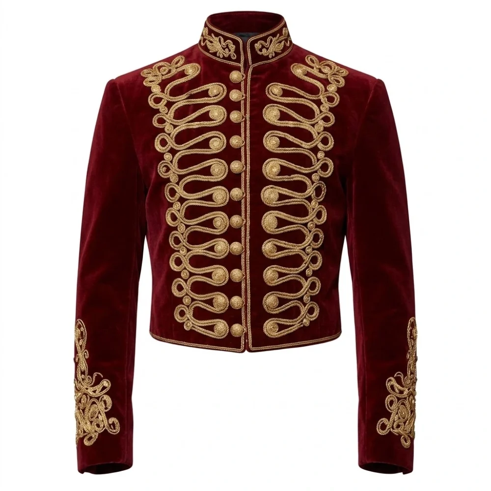 Men Velvet Hussar Jacket Gold Embroidery