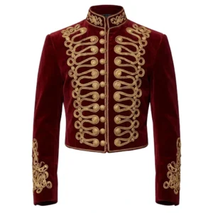 Men Velvet Hussar Jacket Gold Embroidery