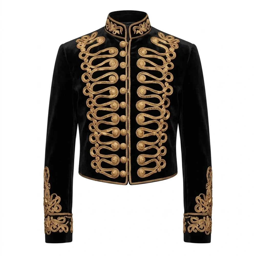 Men Velvet Hussar Jacket Gold Embroidery