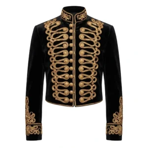 Men Velvet Hussar Jacket Gold Embroidery
