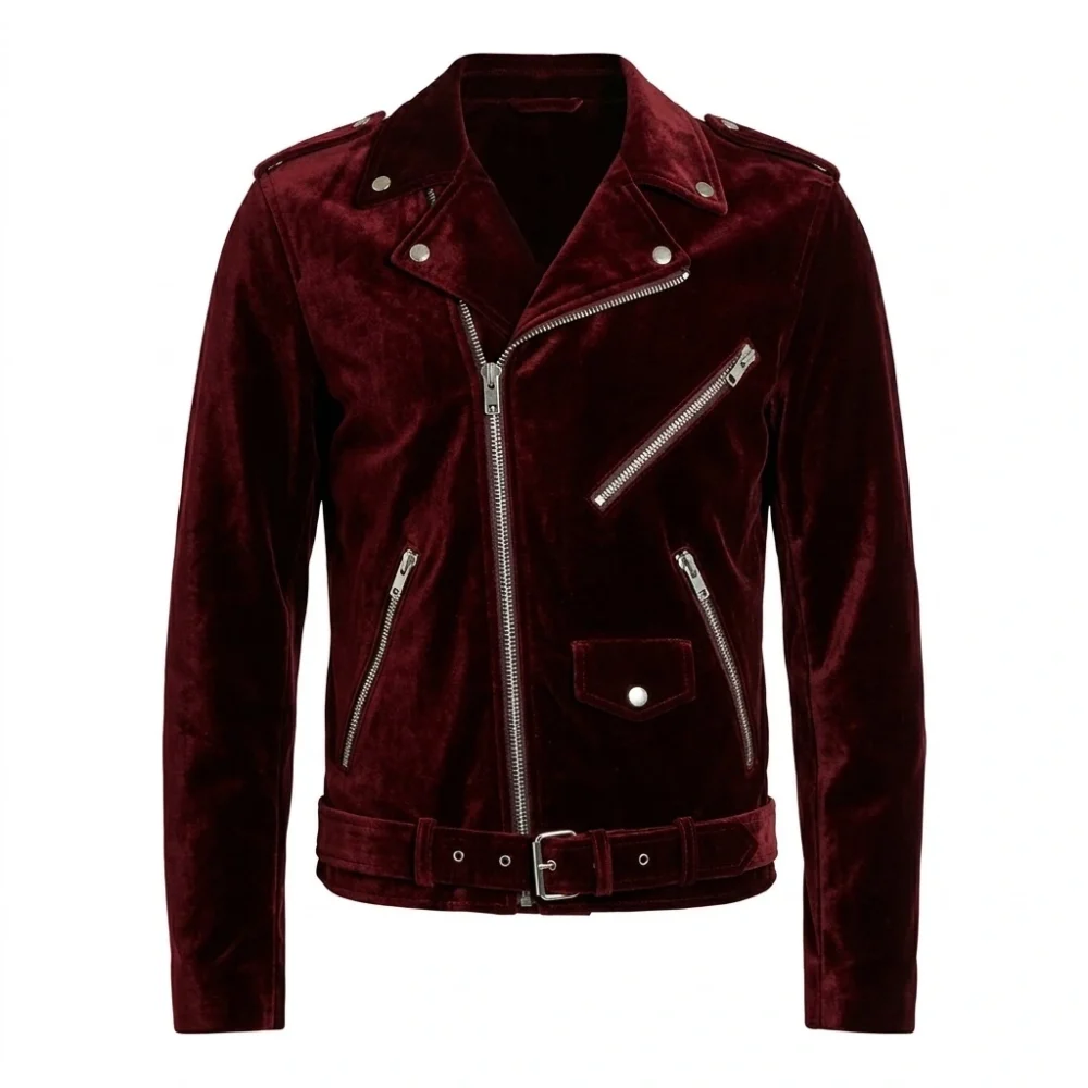Men’s Slim Fit Velvet Biker Jacket