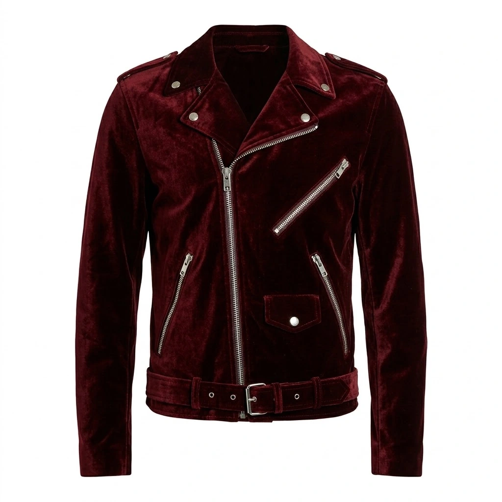Men’s Slim Fit Velvet Biker Jacket