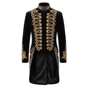 Men Velvet Hussar Coat Gold Braided