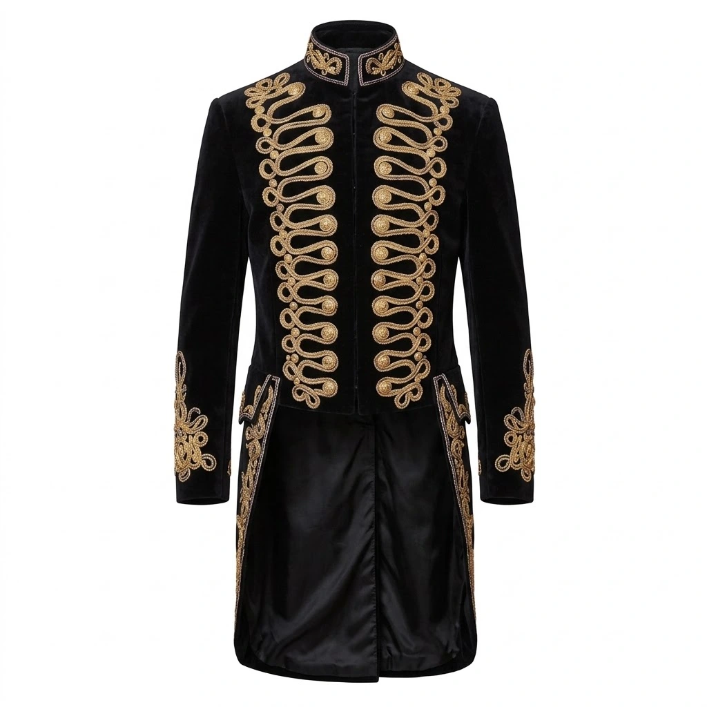 Men Velvet Hussar Coat Gold Braided