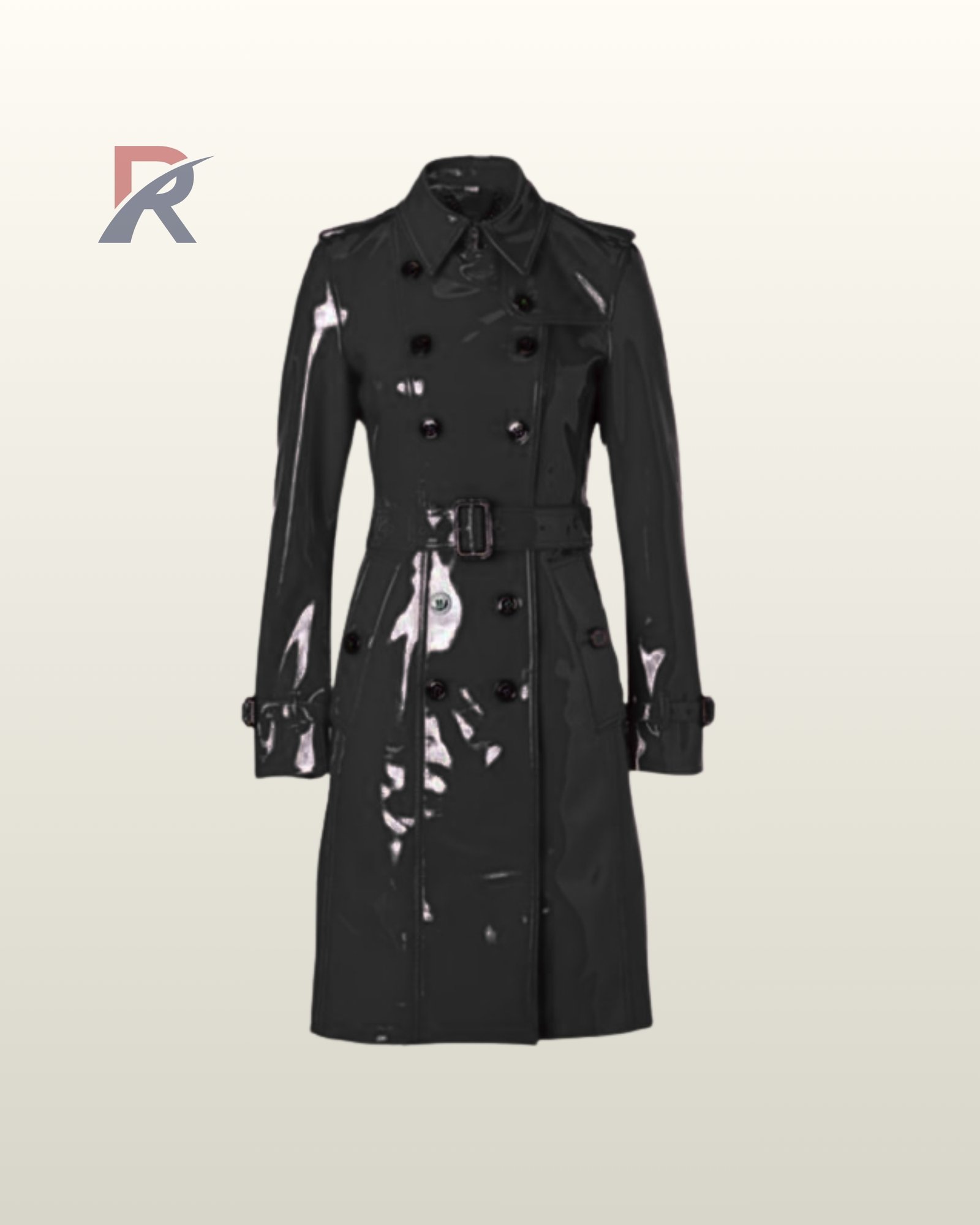 PVC Trench Coat Women Double Breasted Jacket, Glossy Belted Rain Coat, Shiny Fashion Outerwear - Image 2
