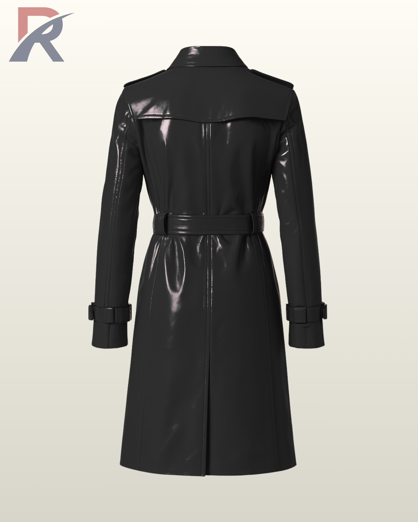 PVC Trench Coat Women Double Breasted Jacket, Glossy Belted Rain Coat, Shiny Fashion Outerwear - Image 4