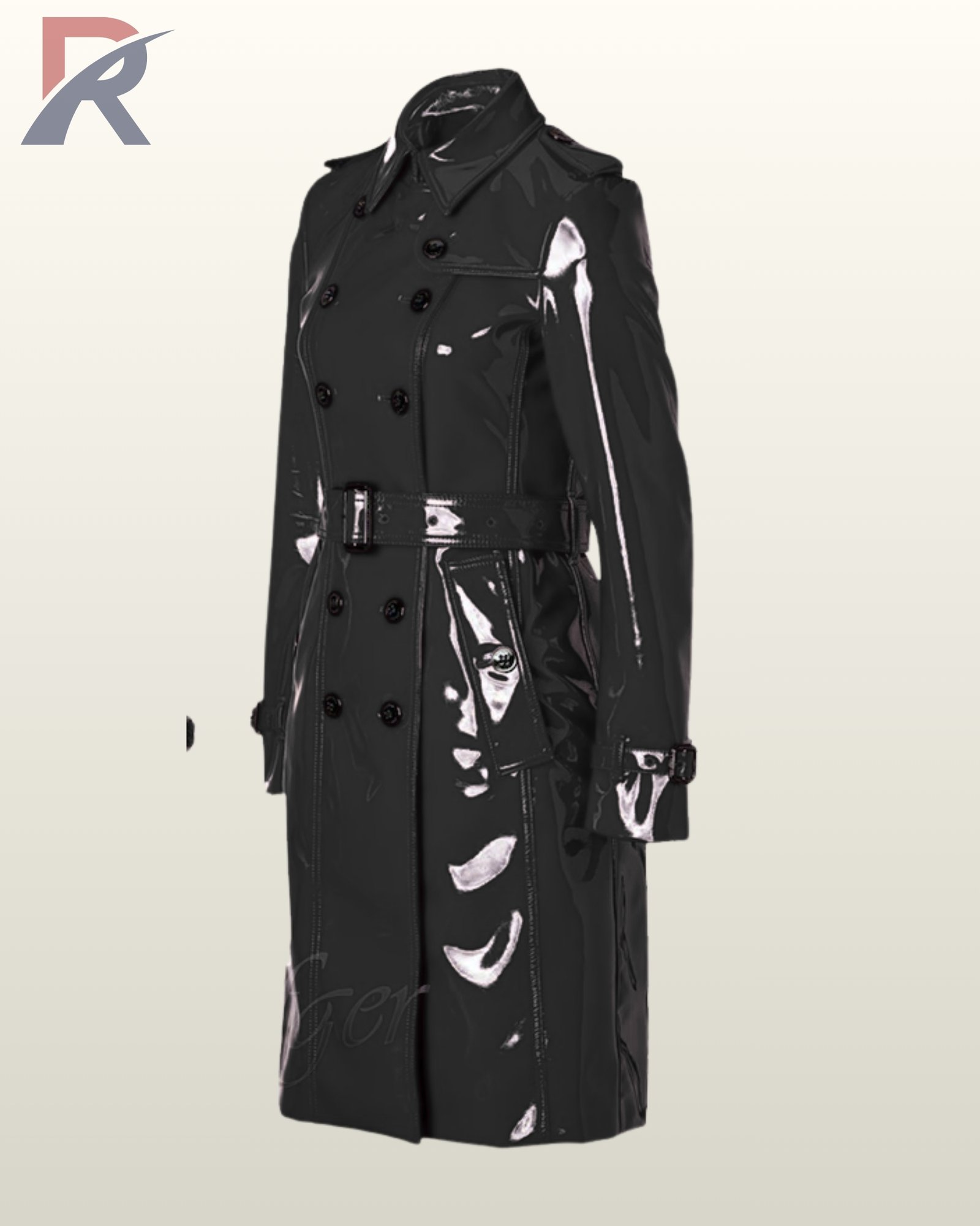 PVC Trench Coat Women Double Breasted Jacket, Glossy Belted Rain Coat, Shiny Fashion Outerwear - Image 5
