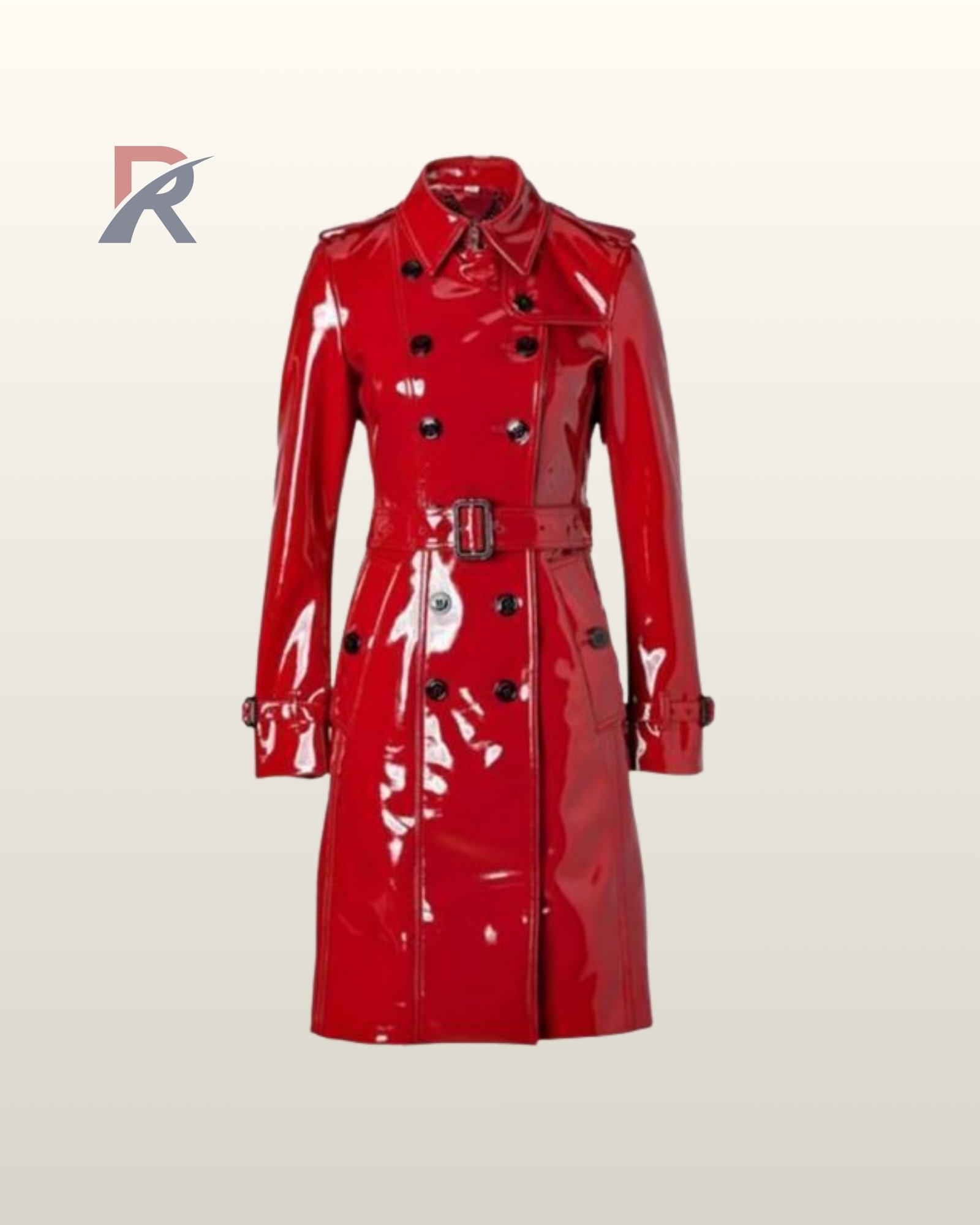 PVC Trench Coat Women Double Breasted Jacket, Glossy Belted Rain Coat, Shiny Fashion Outerwear - Image 6