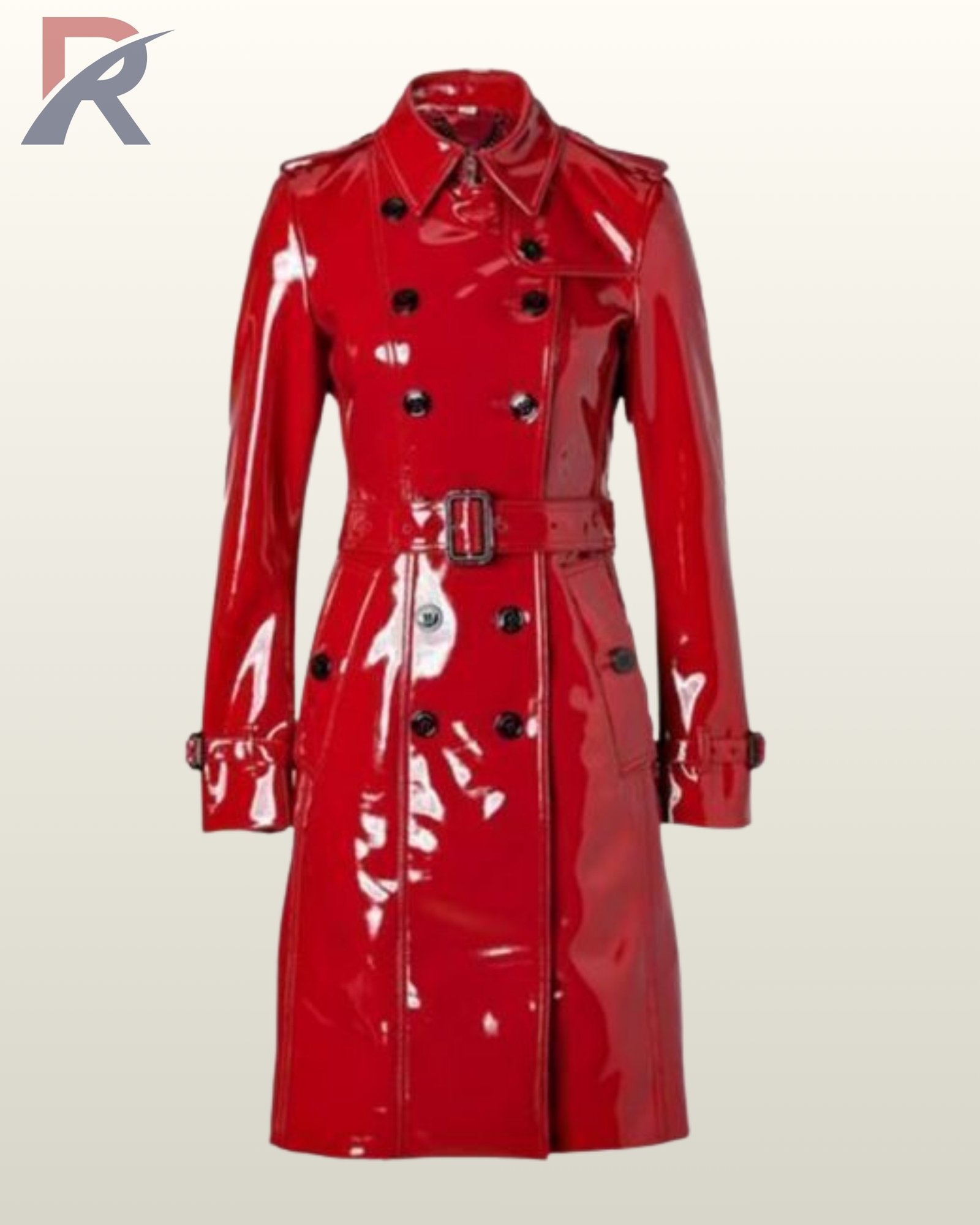 PVC Trench Coat Women Double Breasted Jacket, Glossy Belted Rain Coat, Shiny Fashion Outerwear - Image 7