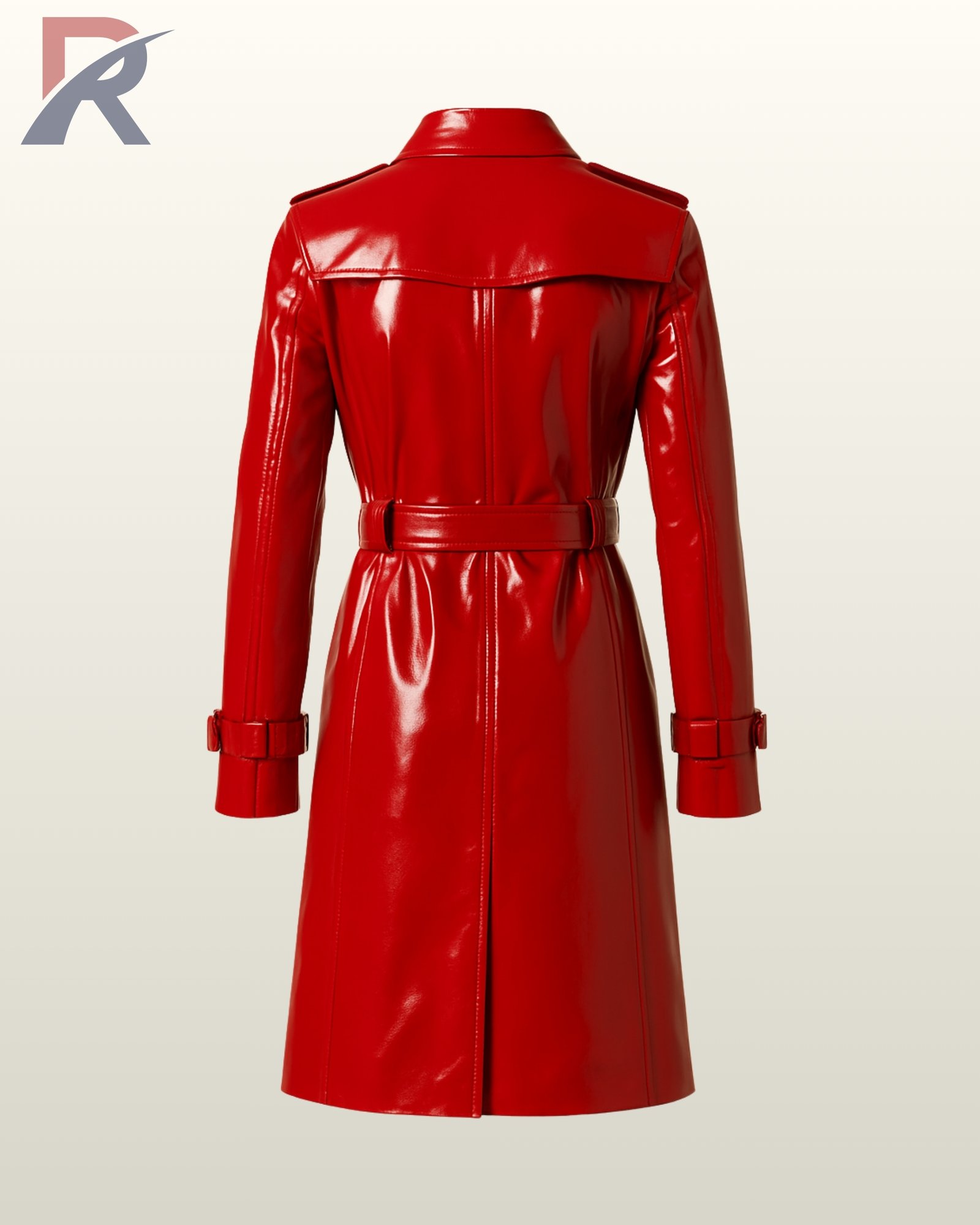 PVC Trench Coat Women Double Breasted Jacket, Glossy Belted Rain Coat, Shiny Fashion Outerwear - Image 8
