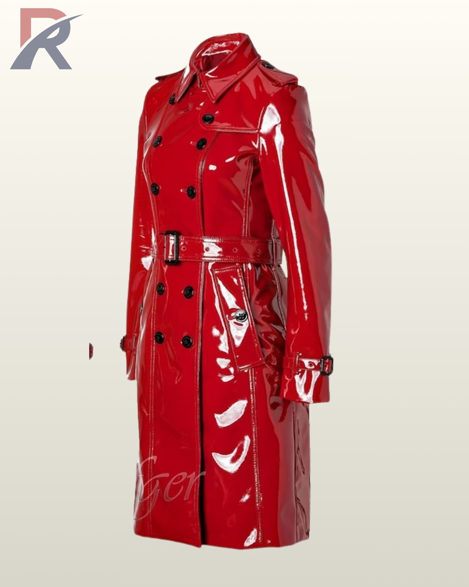 PVC Trench Coat Women Double Breasted Jacket, Glossy Belted Rain Coat, Shiny Fashion Outerwear - Image 9