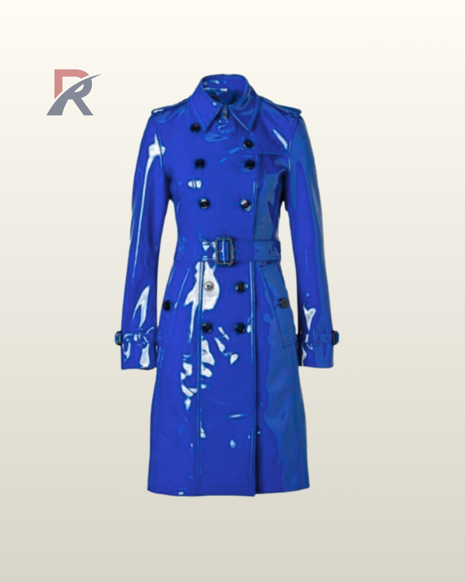PVC Trench Coat Women Double Breasted Jacket, Glossy Belted Rain Coat, Shiny Fashion Outerwear