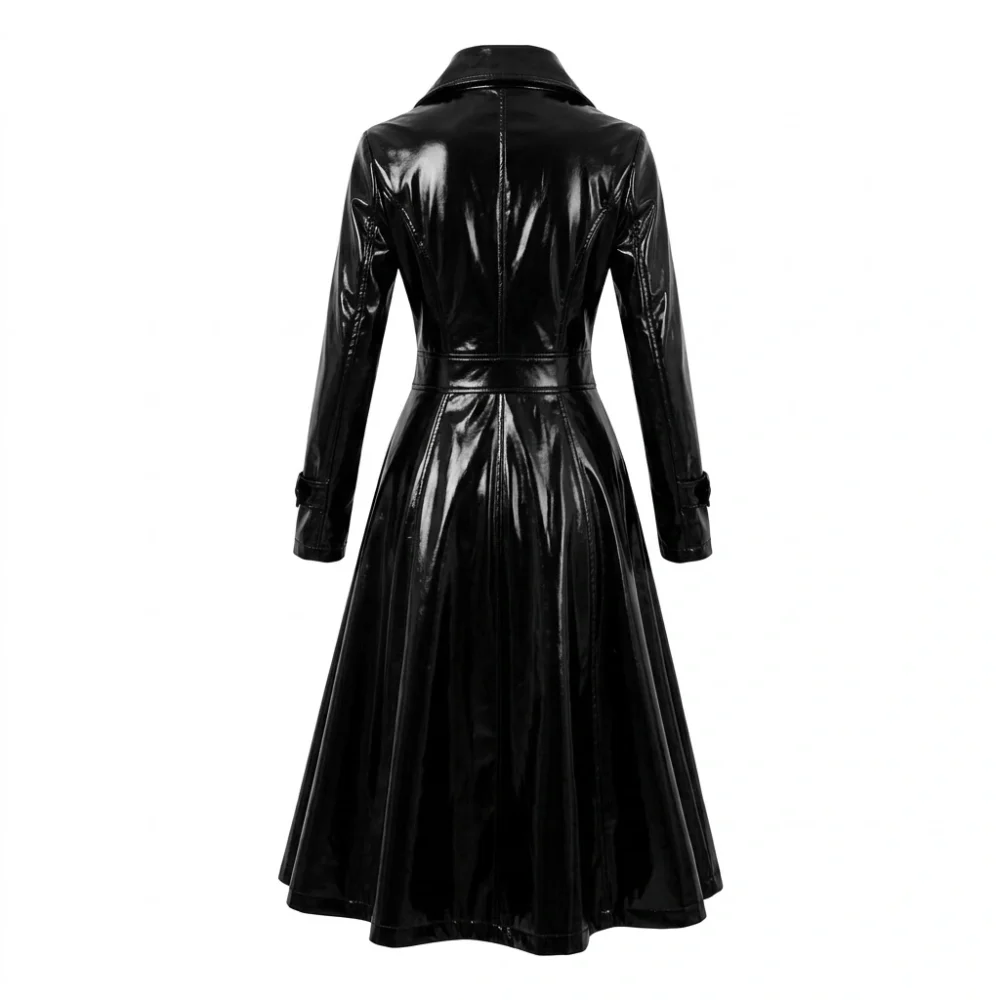 Black PVC Vinyl Coat Women Leather