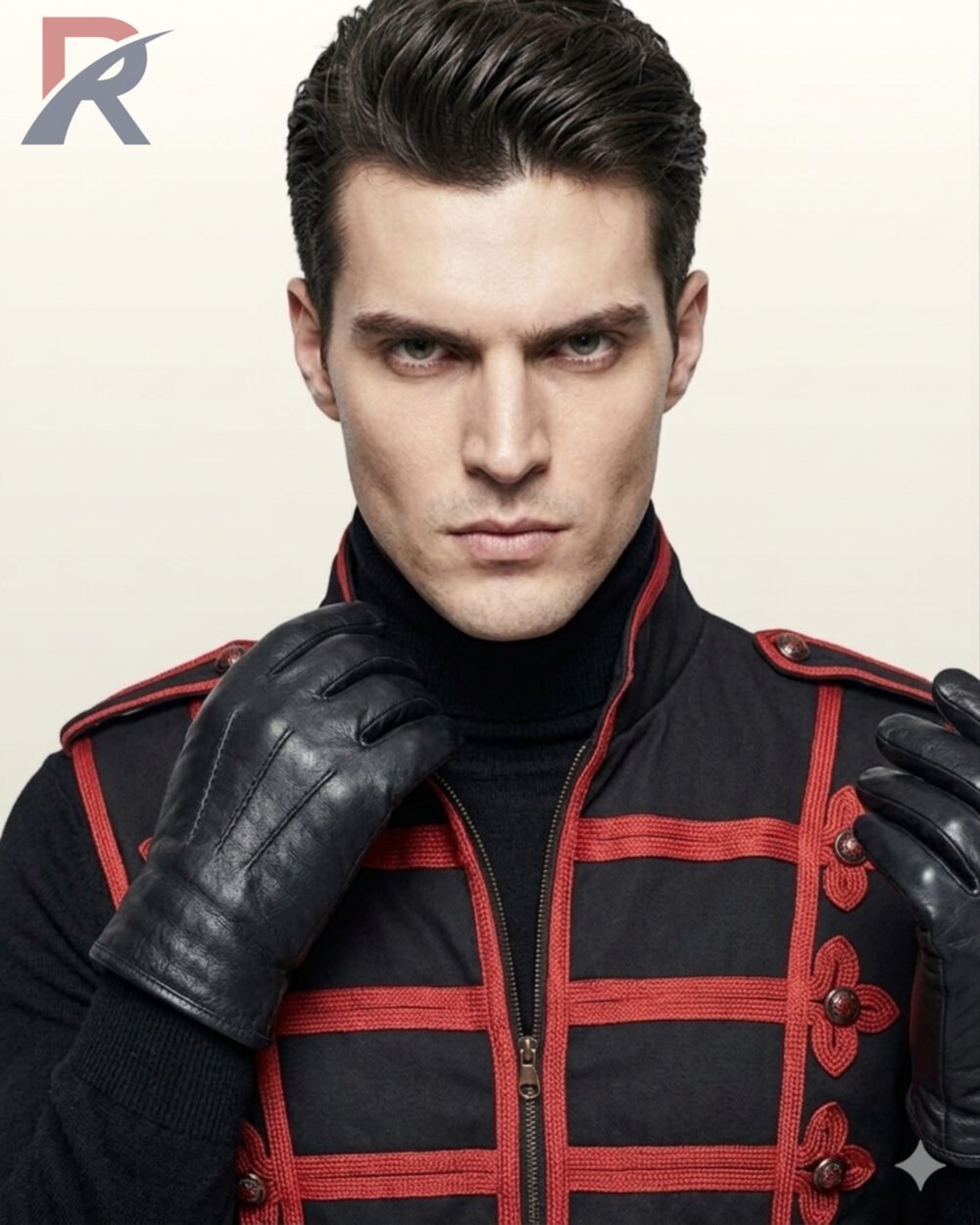Gothic military waistcoat with high collar closeup