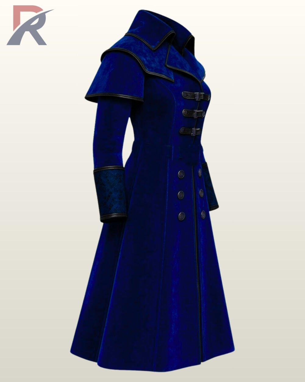 Styled blue vampire knight cosplay jacket with integrated shoulder cape.
