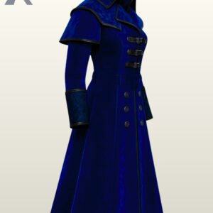 Styled blue vampire knight cosplay jacket with integrated shoulder cape.