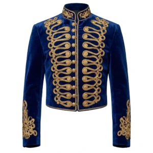 Men Velvet Hussar Jacket Gold Embroidery