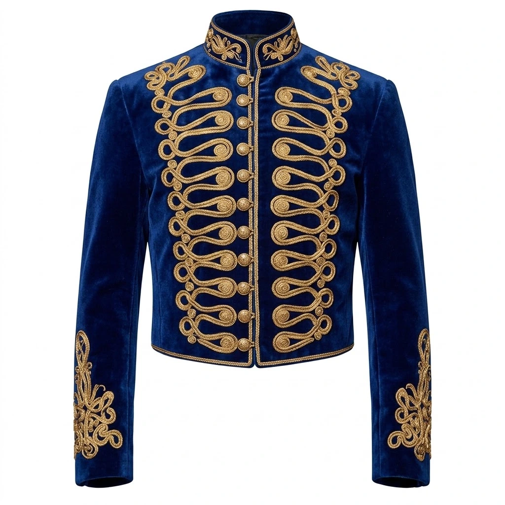 Men Velvet Hussar Jacket Gold Embroidery