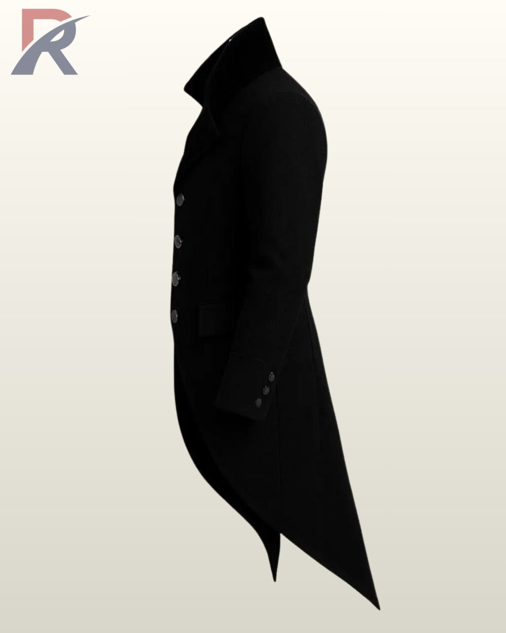 Victorian style men's tailcoat jacket in black wool with formal lapels.