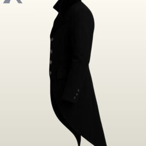 Victorian style men's tailcoat jacket in black wool with formal lapels.