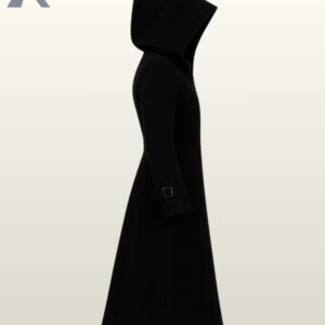 Dark academia aesthetic hooded jacket with structured fit and alternative metal hardware.
