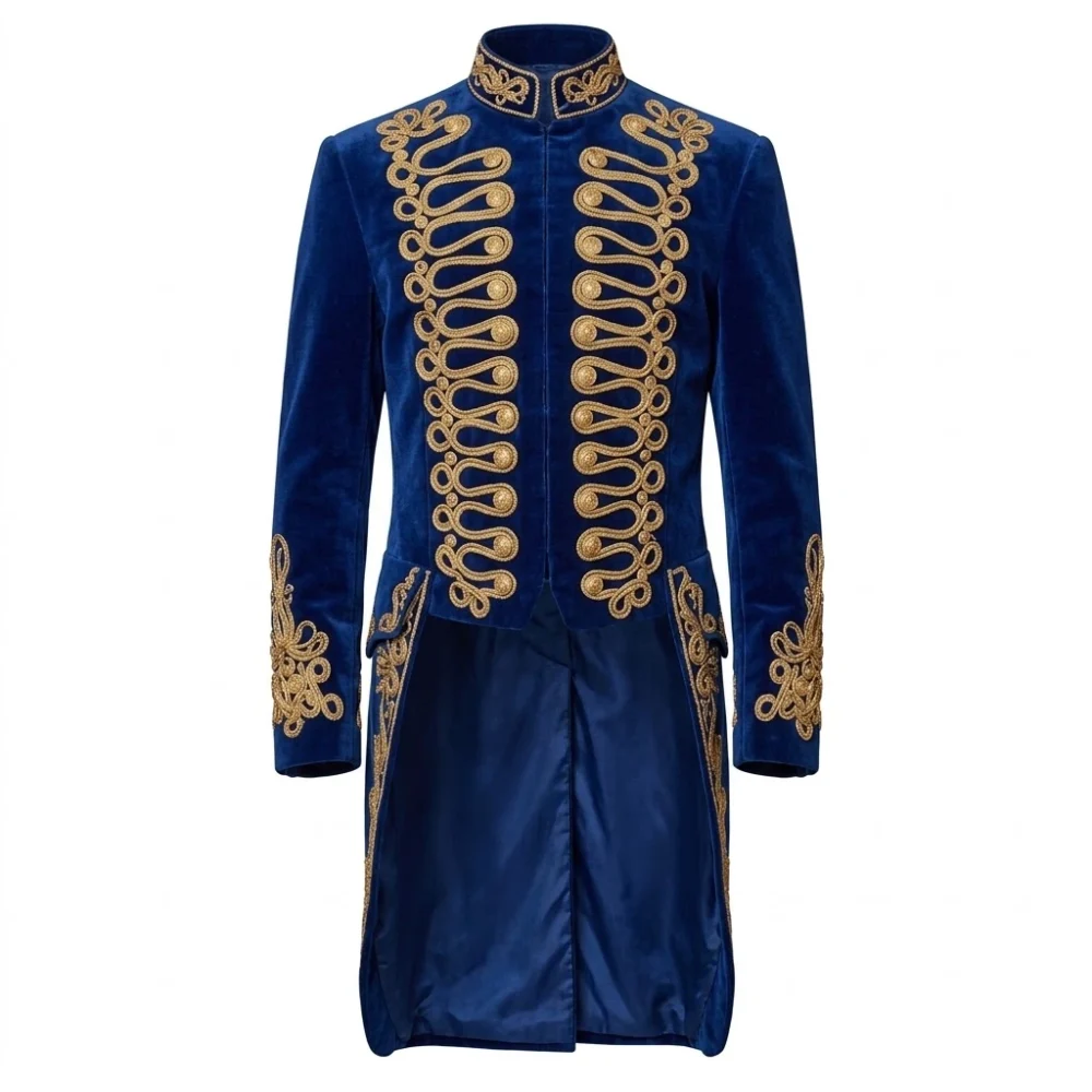 Men Velvet Hussar Coat Gold Braided