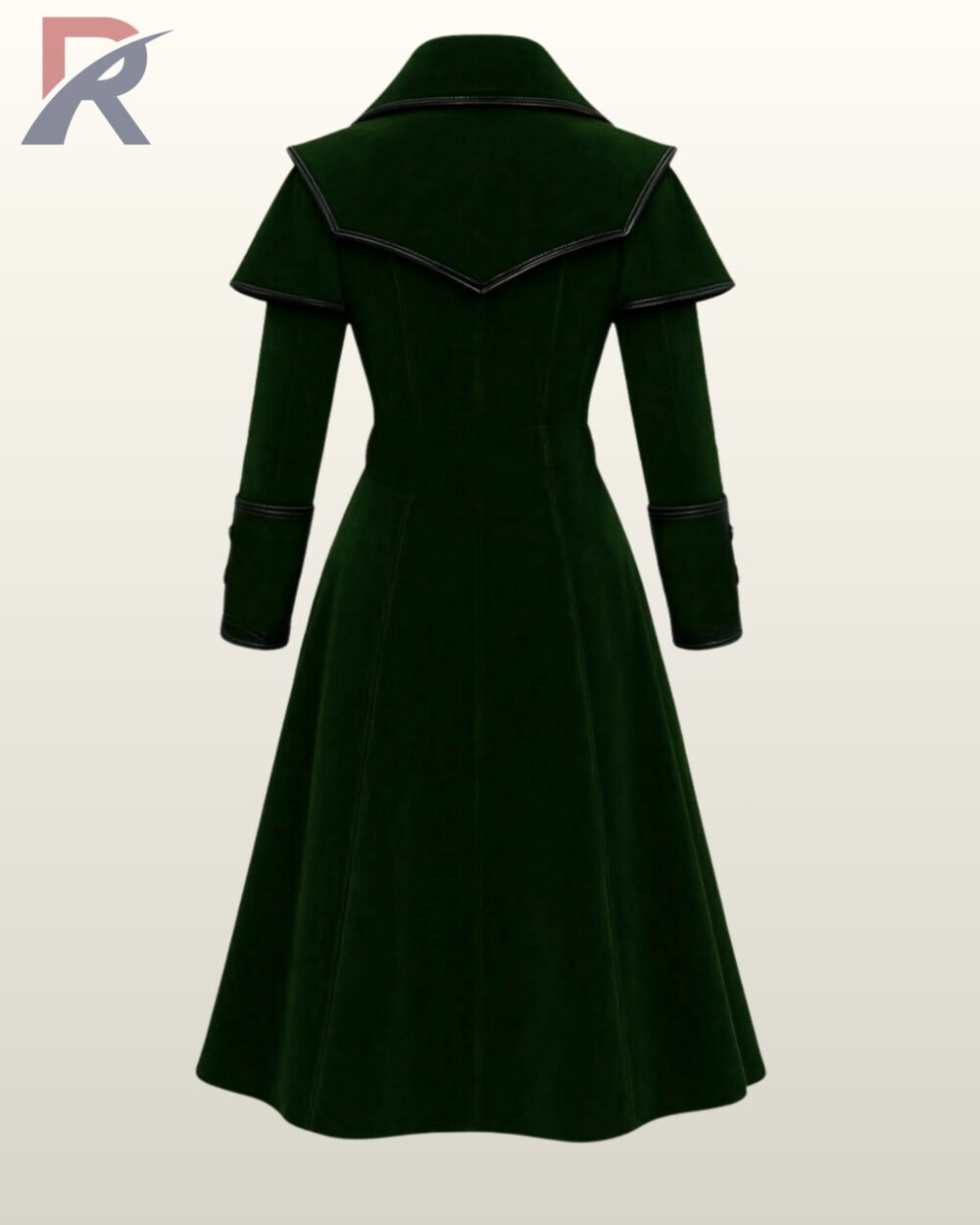 Dark green fantasy wizard cosplay trench coat with a unique layered collar.