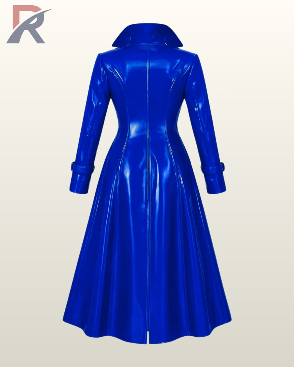 Vibrant royal blue wet-look jacket for sci-fi or anime cosplay featuring tailored panel construction.