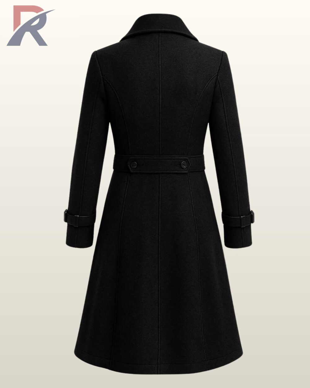 Steampunk military long jacket featuring faux leather chest accents and strap details on the cuffs.