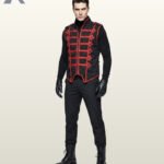 Men black red steampunk military vest front view