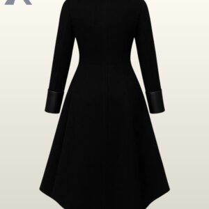 Victorian steampunk style asymmetric tailcoat jacket in black wool blend with a flared hem.