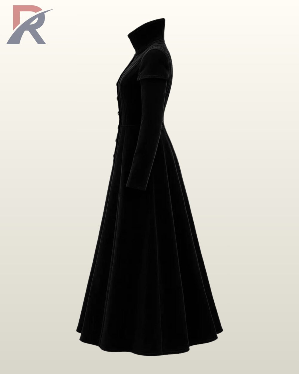 Witchy dark academia aesthetic long velvet overcoat with a button-up silhouette.