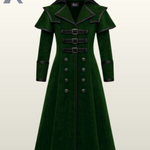 legant green Victorian vampire aristocrat coat with double-breasted silver buttons.