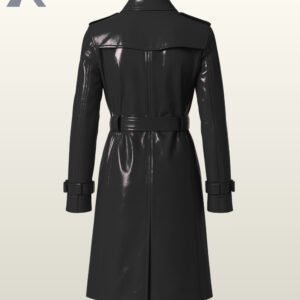 waterproof patent leather trench coats showcasing the black color variants.