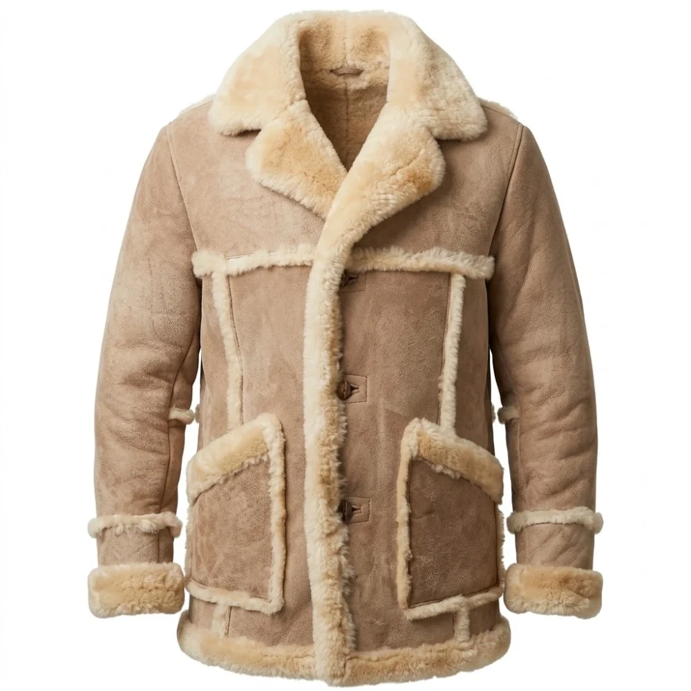 Men’s Tan Suede Shearling Aviator Jacket