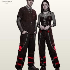 Gothic Cargo Pants | Black Cotton Cyberpunk Baggy Trousers, Skull Chain Detail