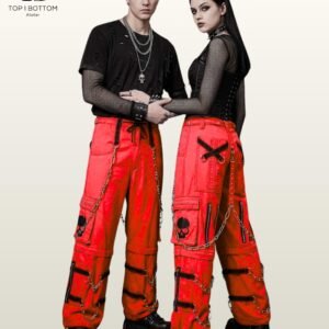Baggy Cyber Goth Raver Cargo Pants | Wide Leg Industrial Bondage Trousers | Unisex Hardcore Techno Customize Strap Alt Clothing