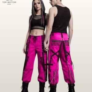 Cyberpunk Tribal Cargo Pants | Multi Color Contrast Bondage Straps | Industrial Goth Wide Leg Trousers | Unisex Emo Punk Rock Style