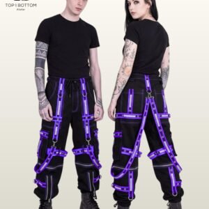 Asymmetrical Cyberpunk Cargo Pants | Techwear Wide Leg Bondage Trousers | Two Tone Warcore Alt Clothing | Unisex Industrial Techno bottoms