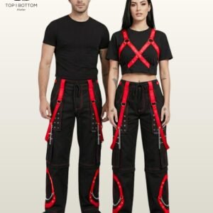 Unisex Cotton Goth Cargo Pants with Chains, Multi Pocket Techwear Trousers