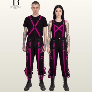 Unisex Tech wear Tribal Cyber Goth Cargo Pants | Wide Leg Bondage Trousers with Multi Color Straps | Y2K Street wear Alt Clothing