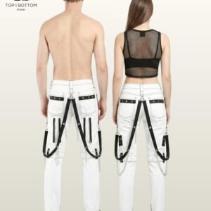 Monochrome Punk Rock Pants, White Multi Zipper Cargo Joggers, Rave Visual Kei Strap Pants, Mall Goth Alternative Street wear Unisex