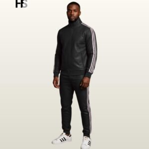 Genuine Leather Tracksuit Set, Retro Sports Suit, Bomber Jacket Trousers